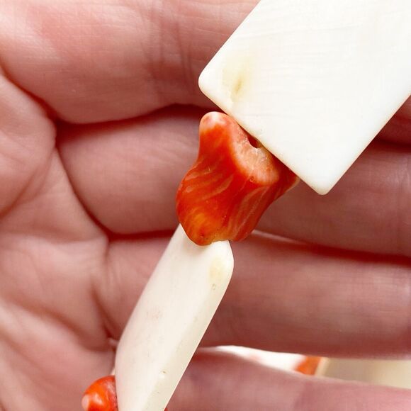 Chunky Dyed Bamboo Coral Mother of Pearl Shell Necklace Oversized Beads Orange - Picture 7 of 8